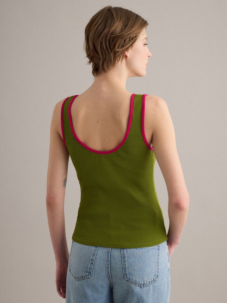 Tank top verde in puro cotone a costine_3