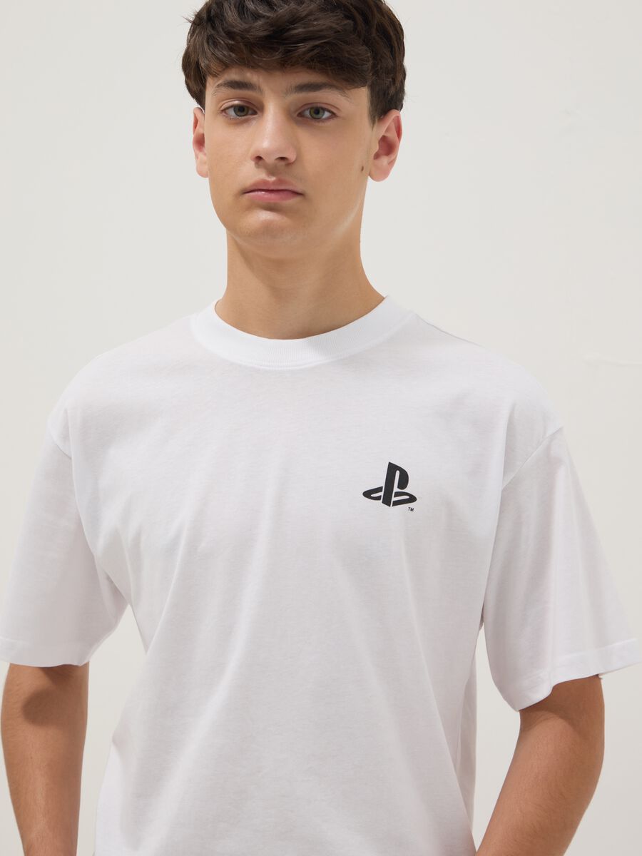 T-shirt bianca da ragazzo con logo Playstation in puro cotone relaxed fit_2