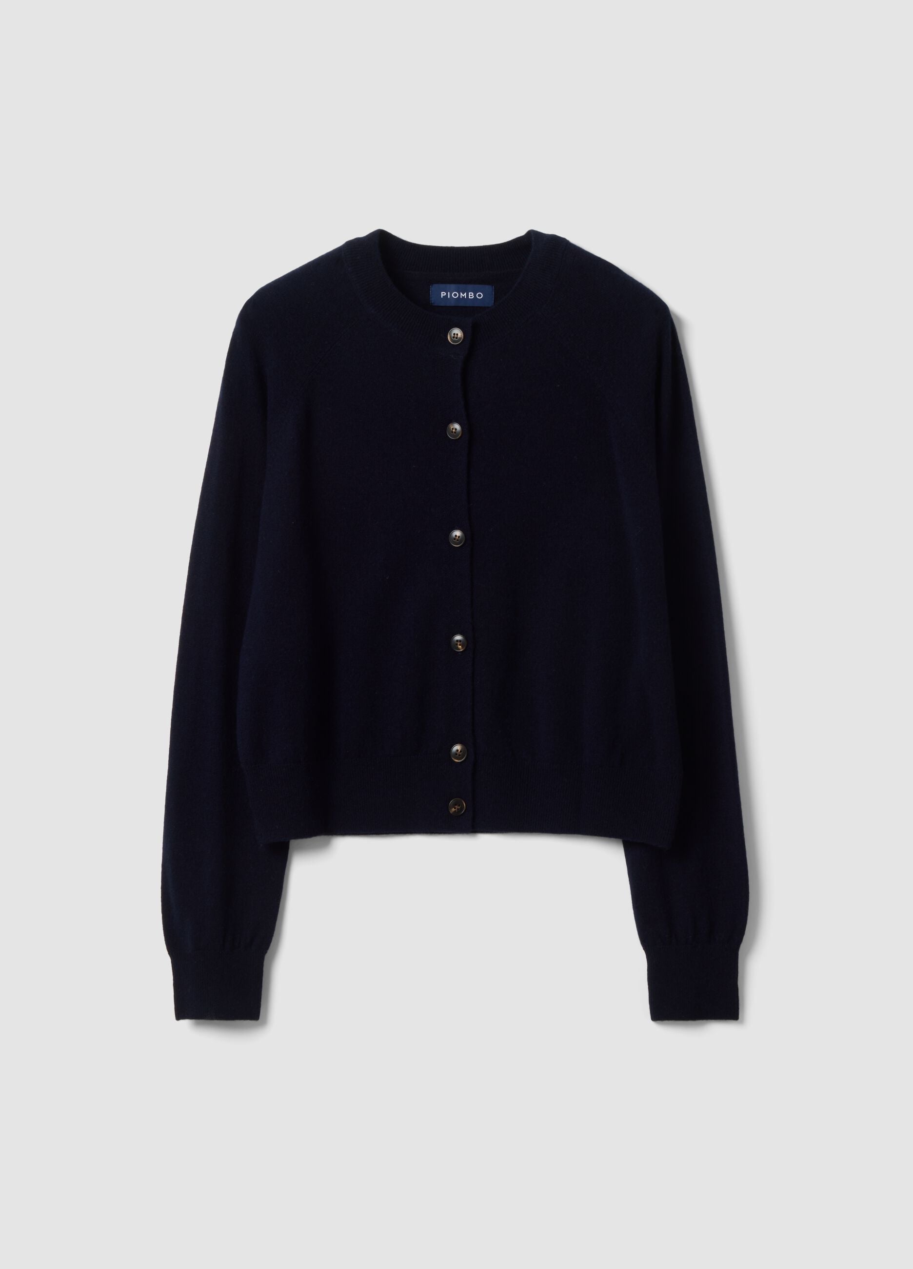 Blue pure wool crew-neck cardigan, regular fit