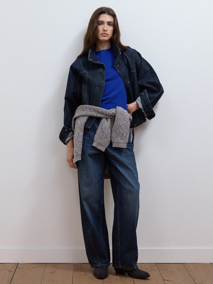 Blue pure cotton denim jacket with zip, oversized fit_2