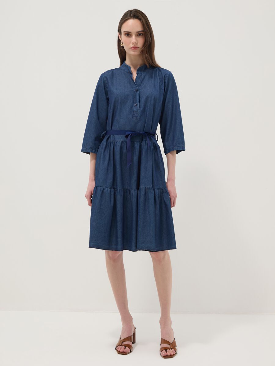 Blue stretch-cotton shirt dress with belt, regular fit_0