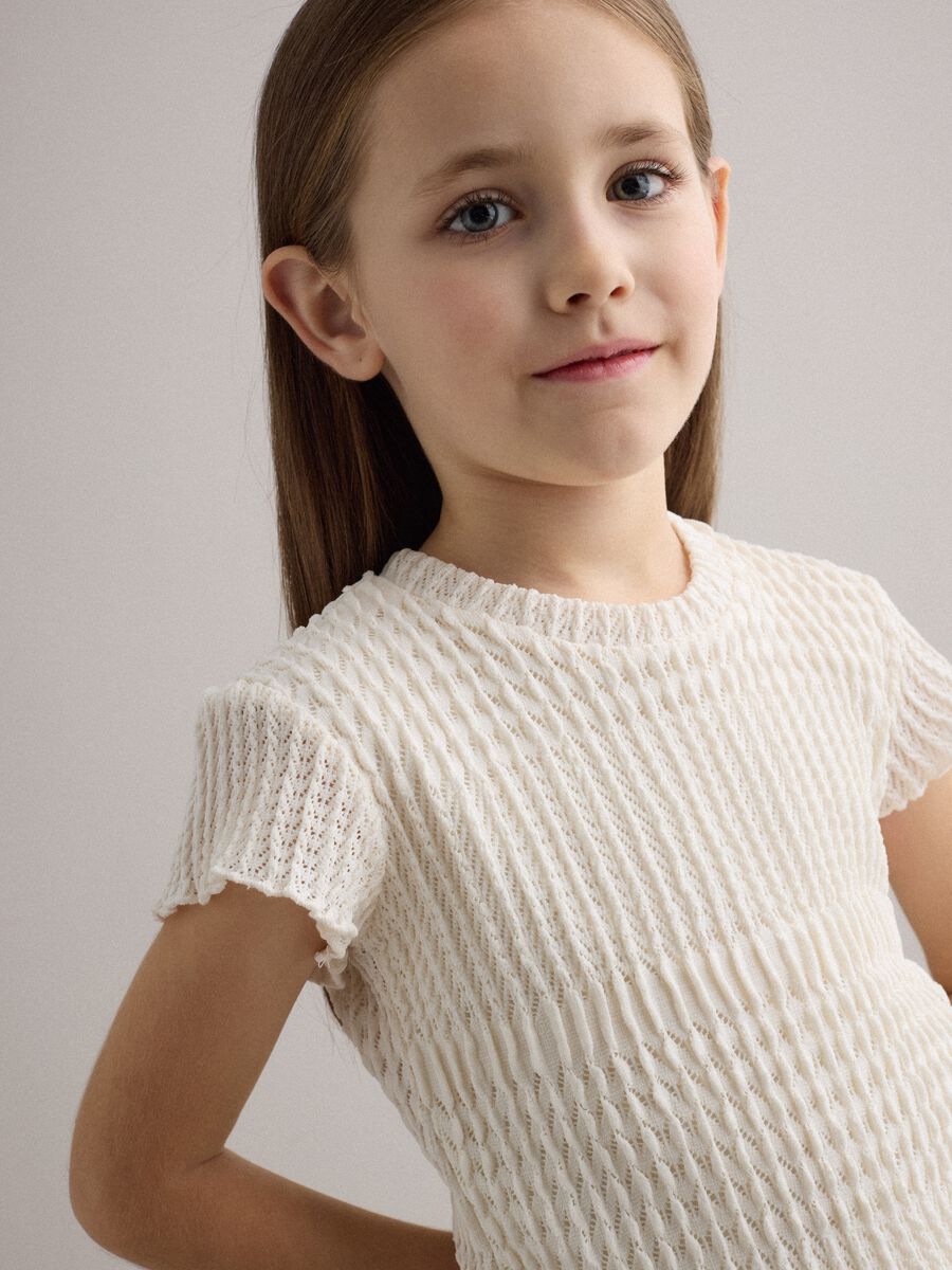 Girls&rsquo; white stretch-fabric T-shirt, regular fit_2