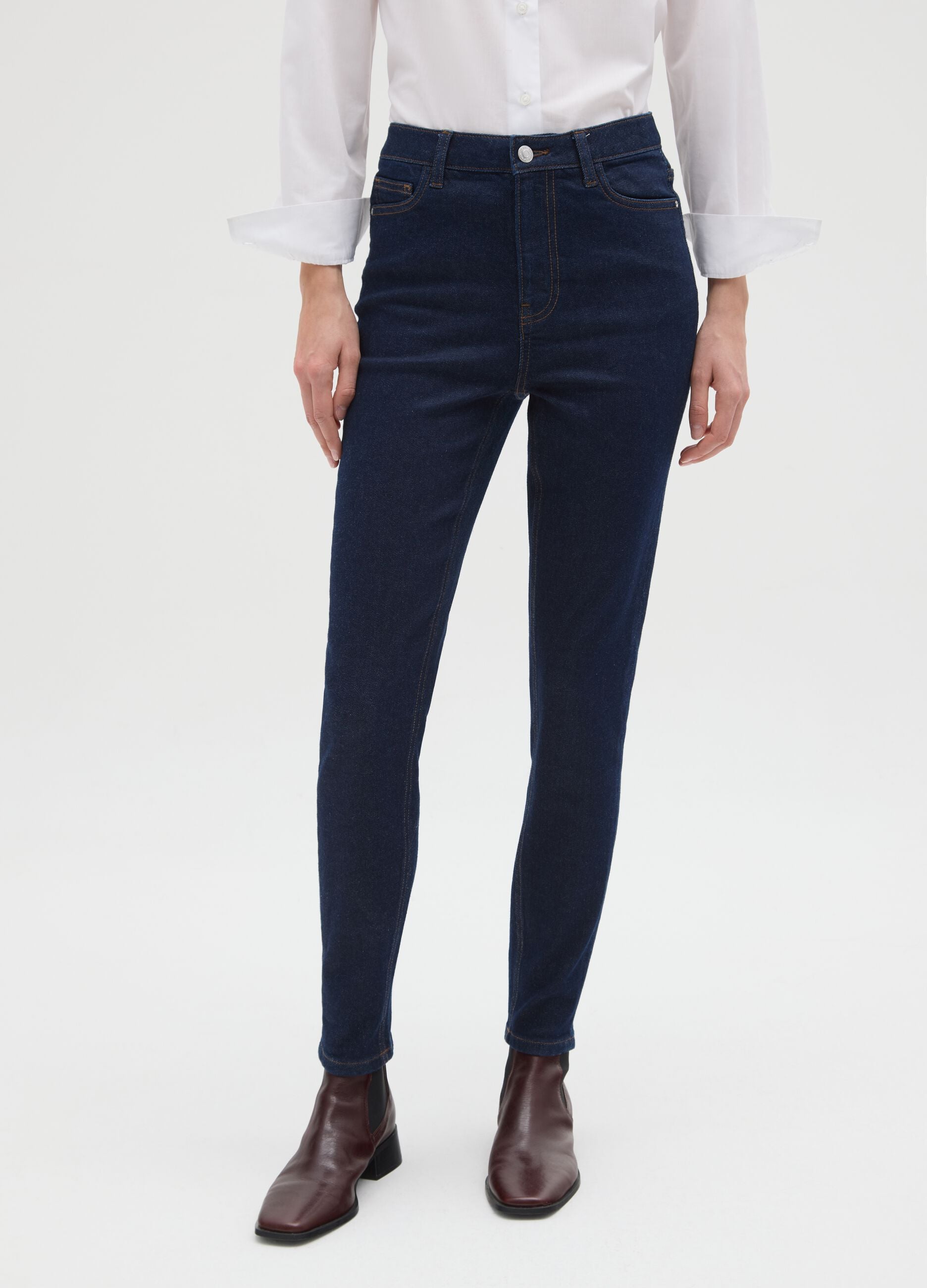 High-waisted stretch cotton blue skinny jeans