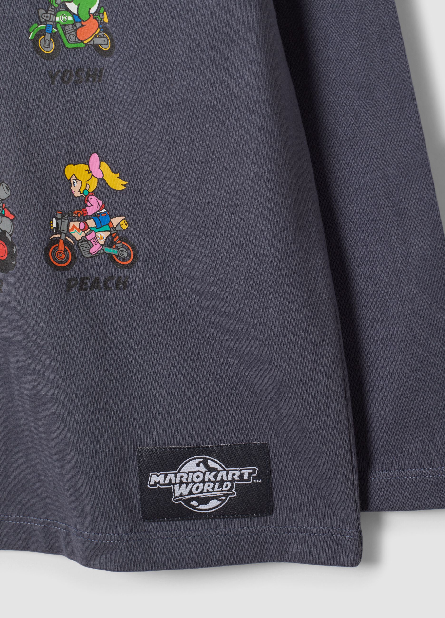Grey pure cotton crew-neck Mario Kart print T-shirt