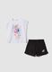 Black and white stretch cotton set with T-shirt and shorts for girls, regular fit_0