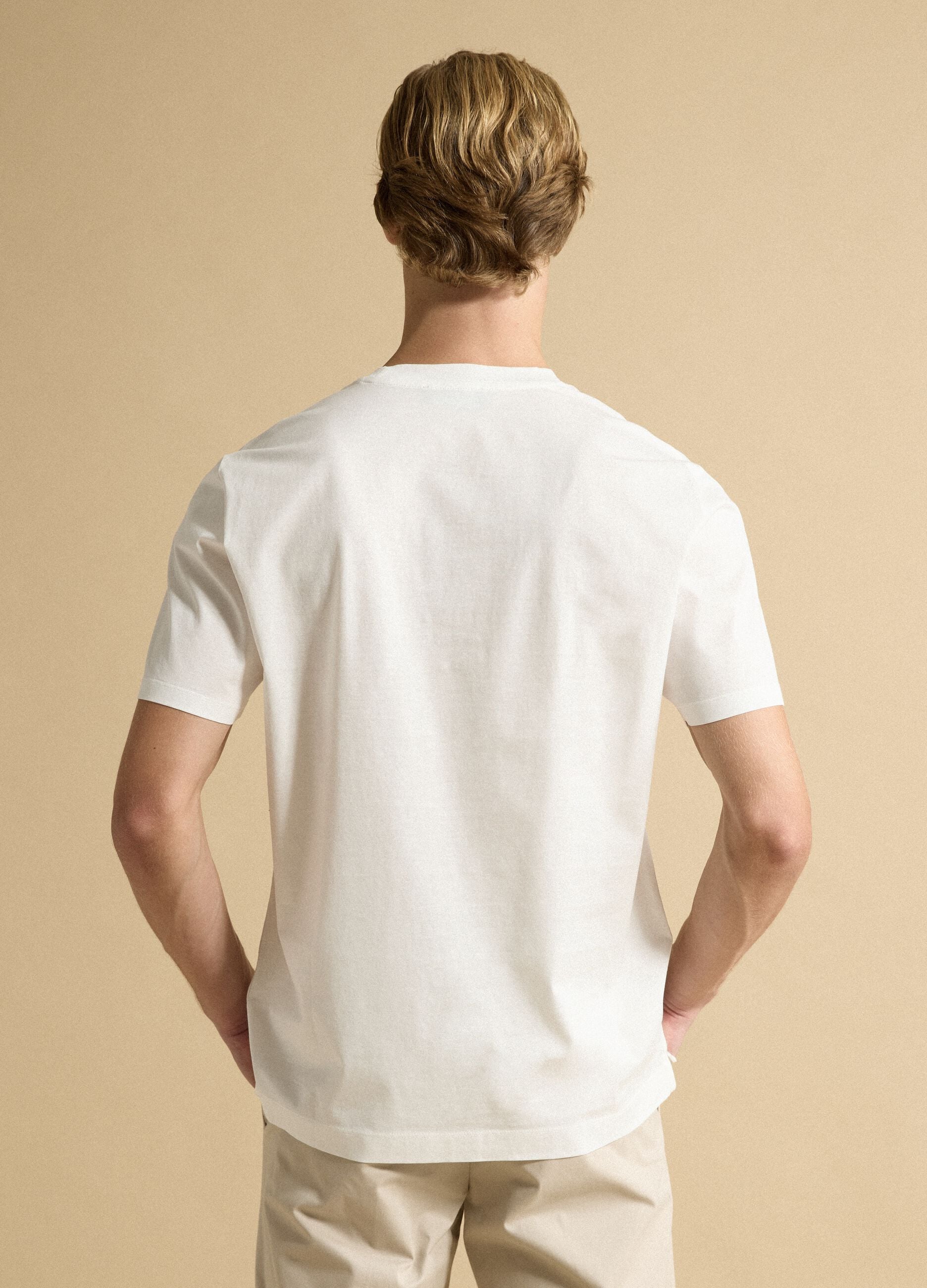 White pure cotton jersey T-shirt with crew neck, relaxed fit