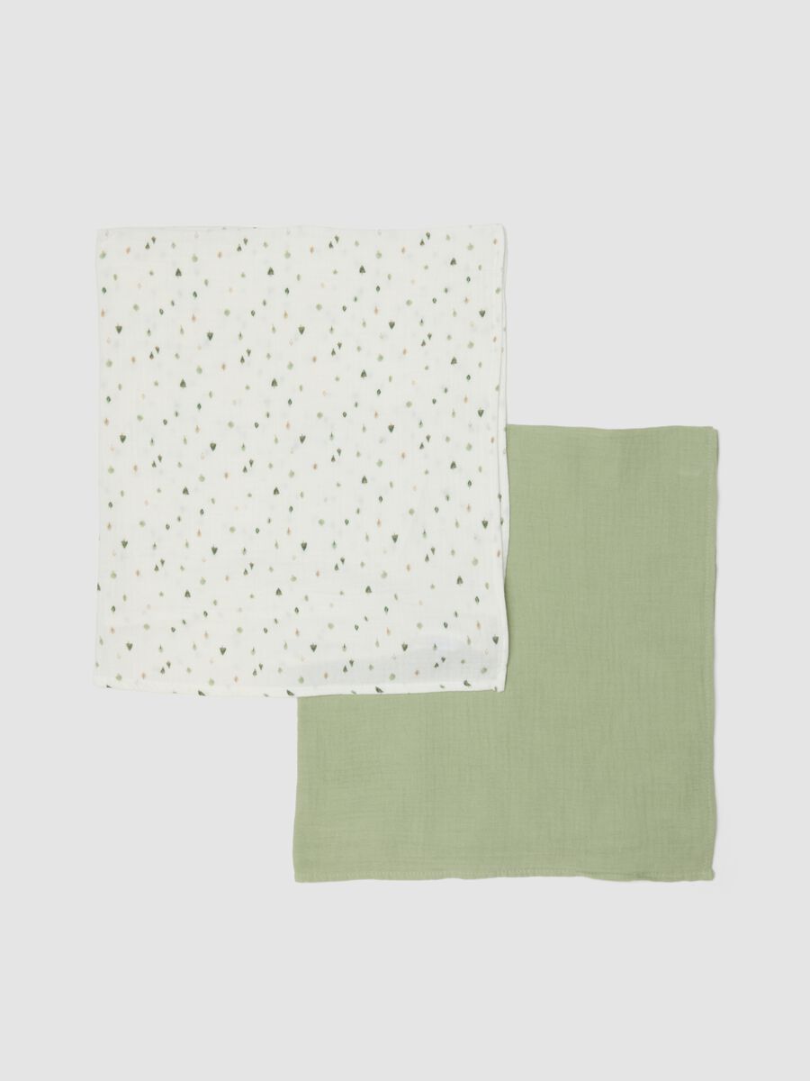 2-pack green and white pure cotton baby blankets_0