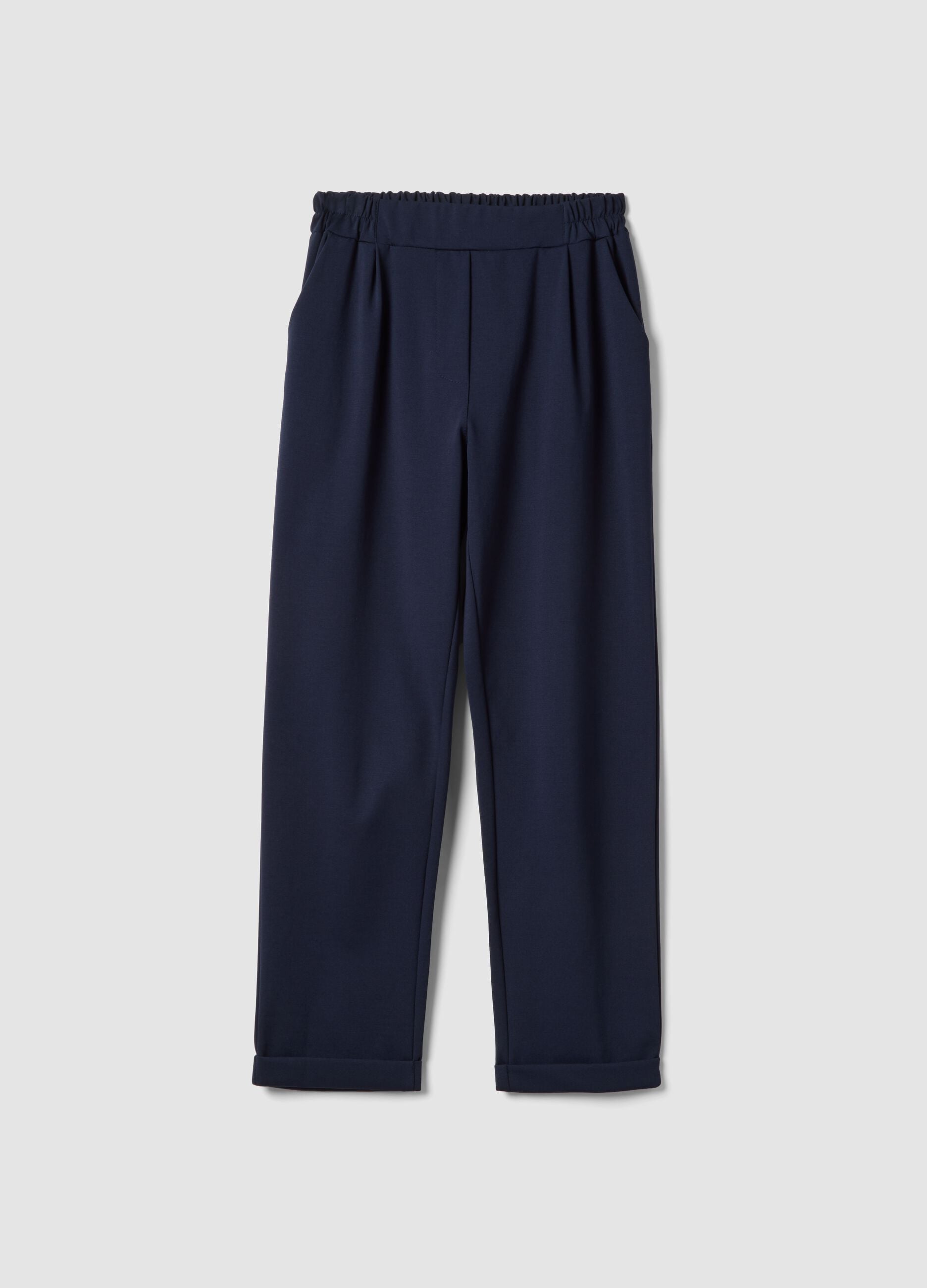 Blue Stretch Cotton Blend Trousers Regular Fit