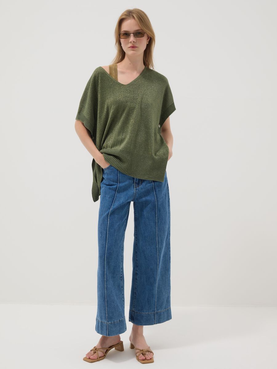 Maglia verde in misto modal con scollo a V_2