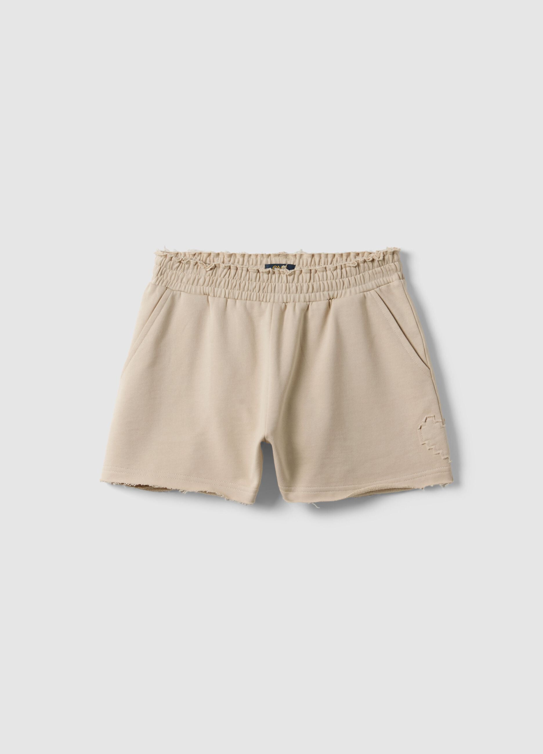 Girls' beige pure cotton shorts with relaxed fit