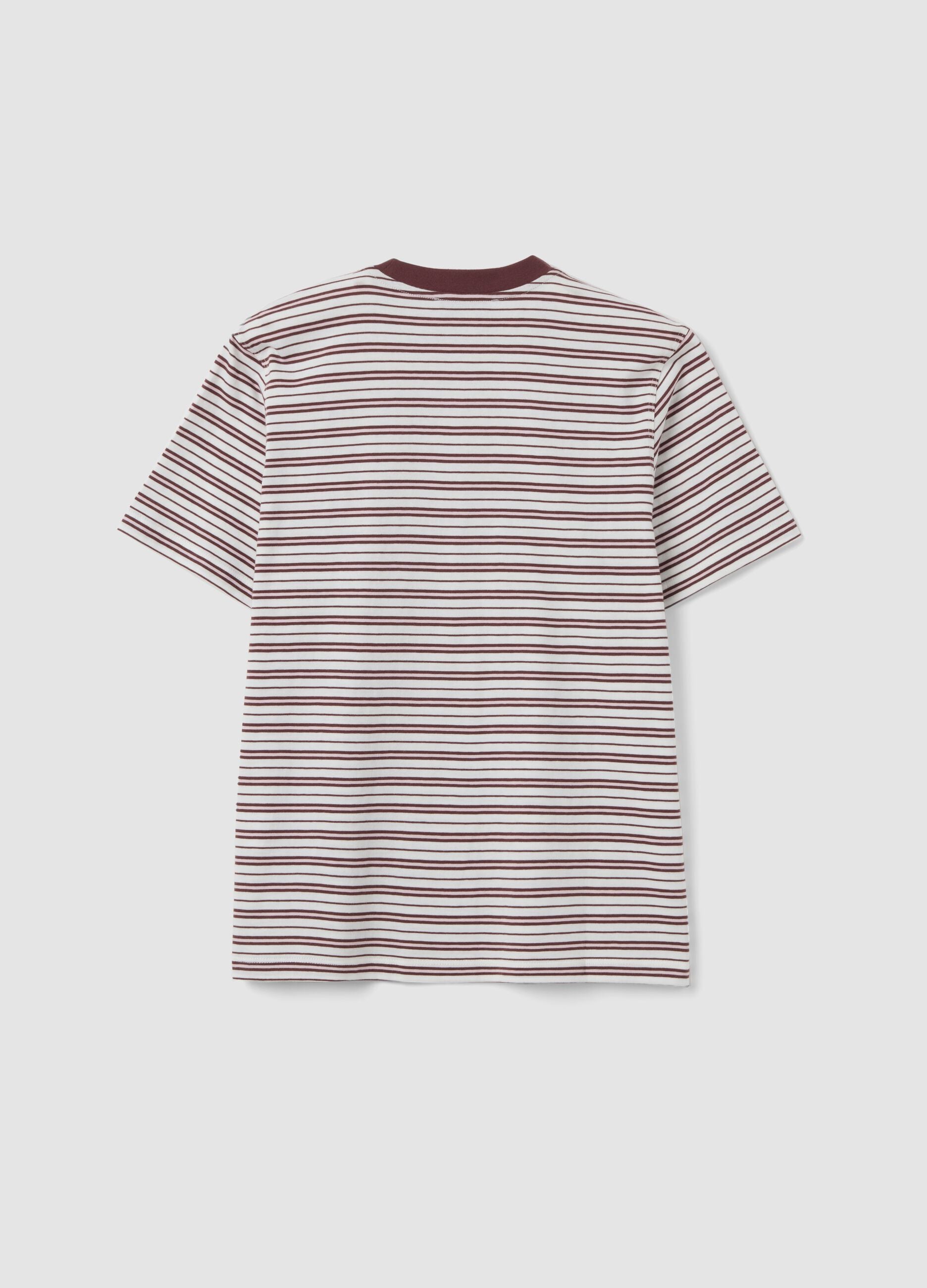 Multicolour relaxed-fit striped pure cotton T-shirt with chest embroidery