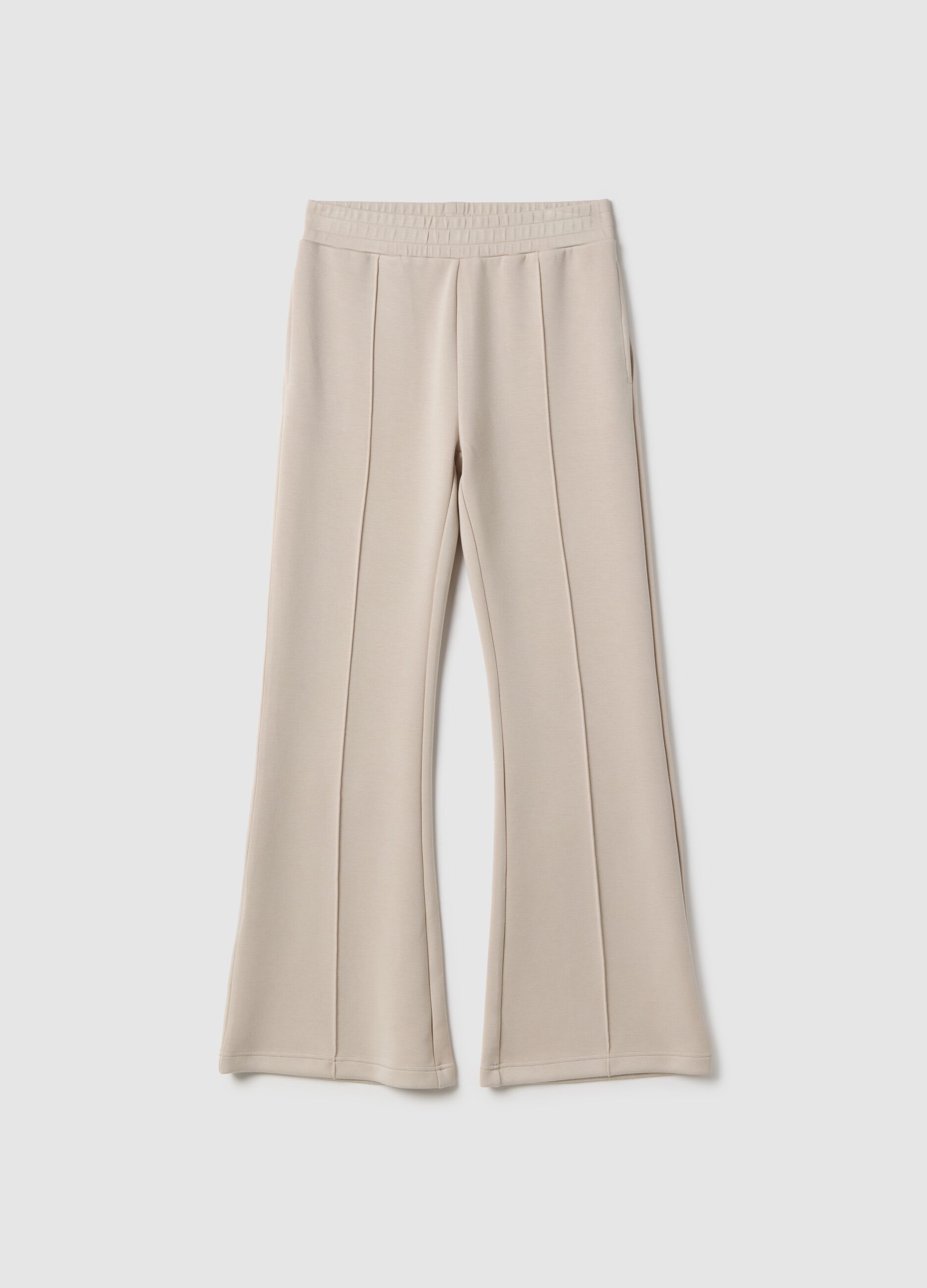 Beige wide leg trousers in stretch modal blend