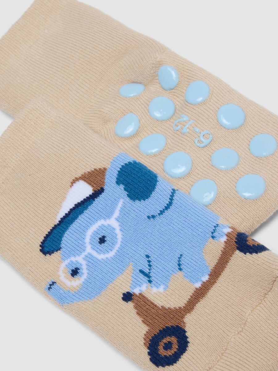Bipack di calze antiscivolo blu e beige in cotone organico per bimbo_2