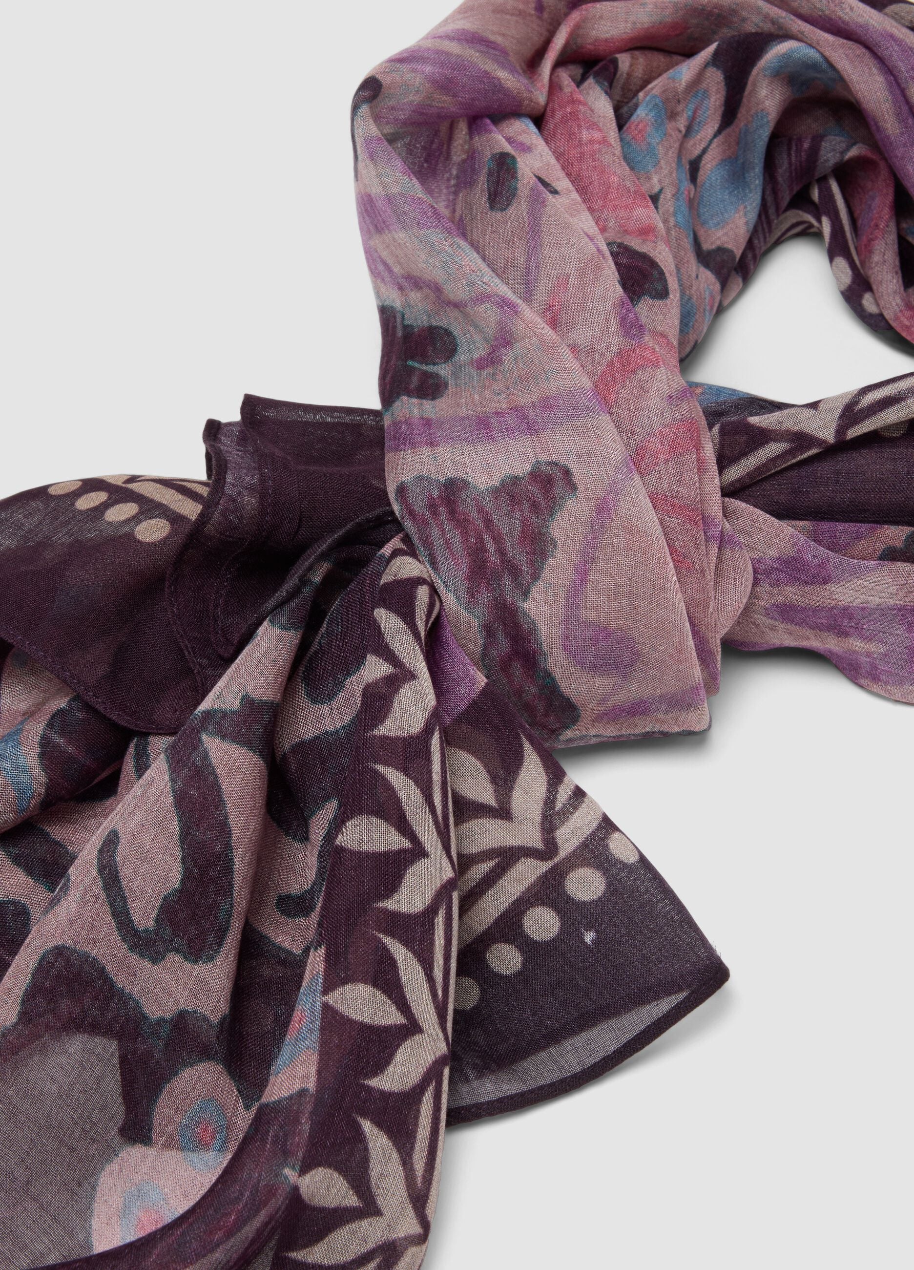Purple pure modal scarf with floral print