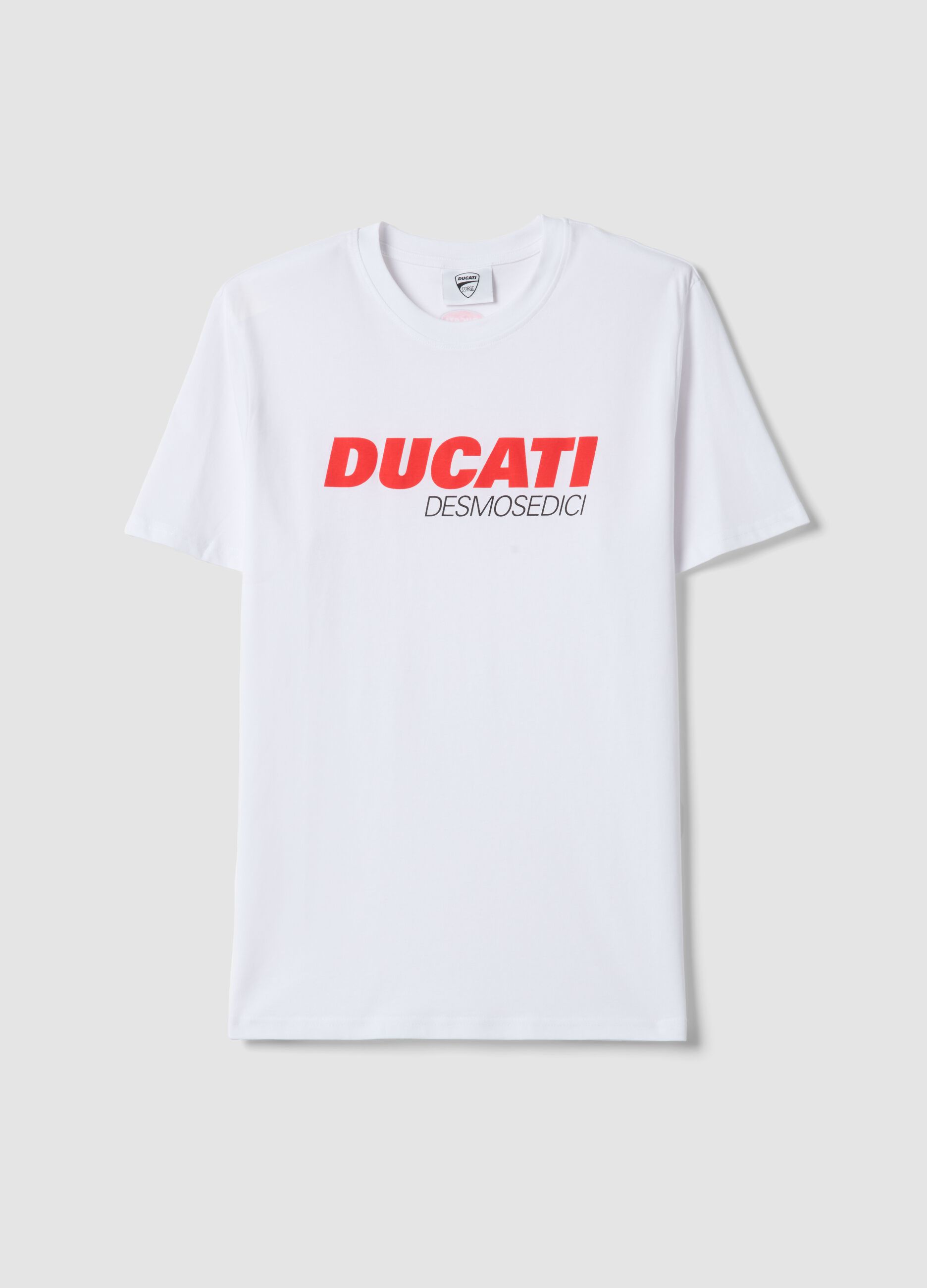 White pure cotton regular fit T-shirt with Ducati print