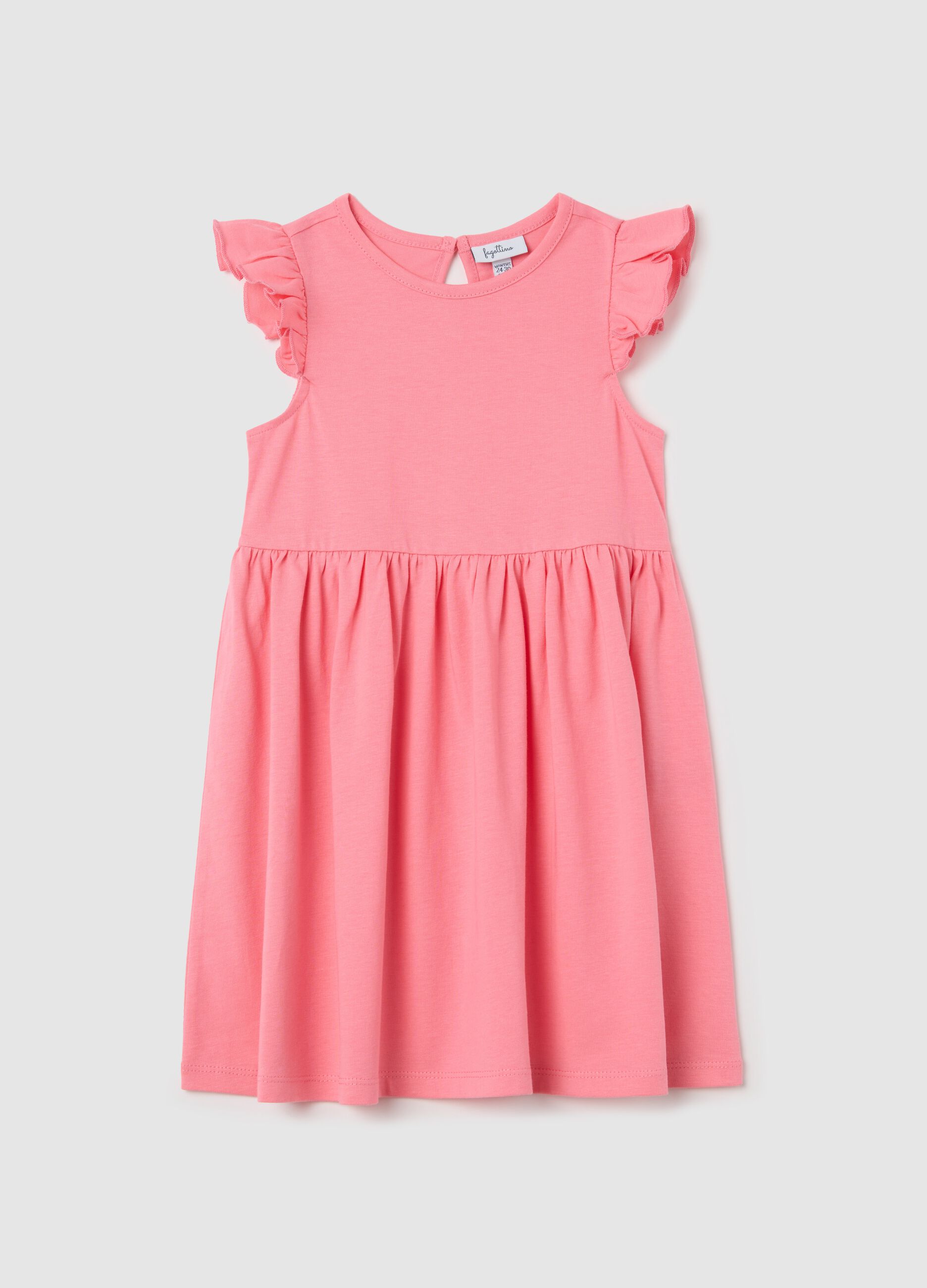 Girls&rsquo; pink dress in 100% cotton with puff sleeves