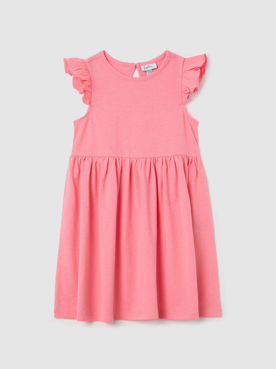 Girls&rsquo; pink dress in 100% cotton with puff sleeves_0