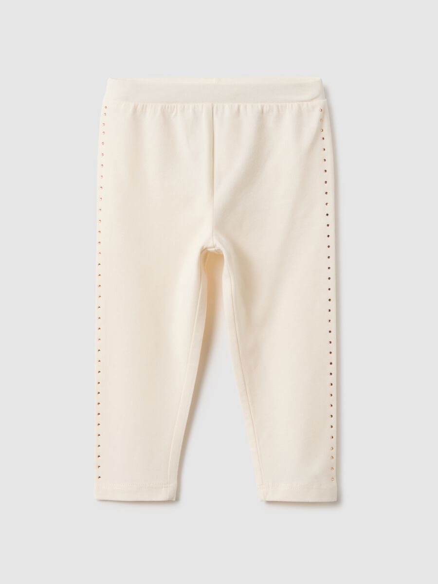 Leggings in cotone elasticizzato beige da bimba slim fit_0