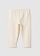 Beige stretch cotton leggings for baby girls slim fit_0