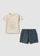 Beige pure cotton Mickey Mouse print T-shirt set for babies_0