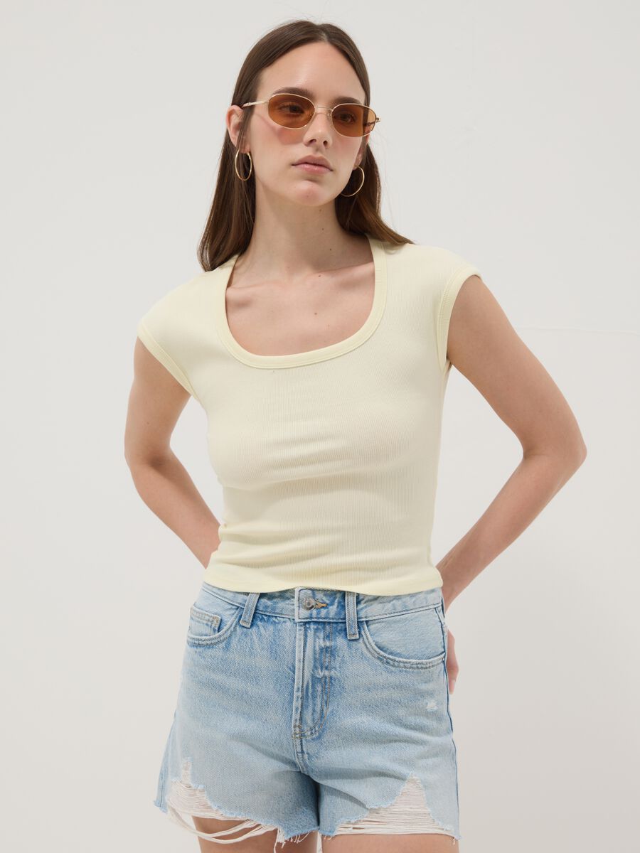 Yellow stretch-cotton short-sleeve T-shirt_0