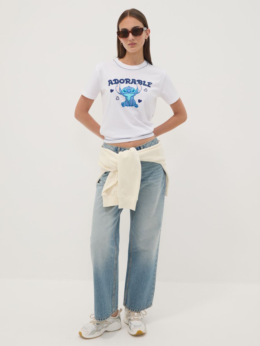 T-shirt bianca in puro cotone con stampa Stitch regular fit_2