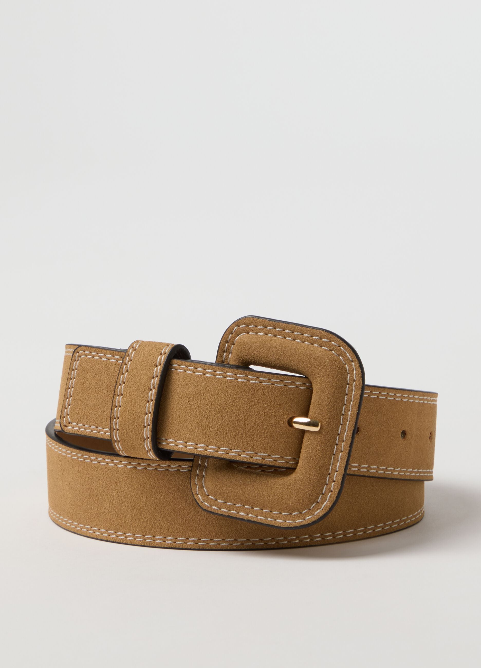 Beige belt with square buckle