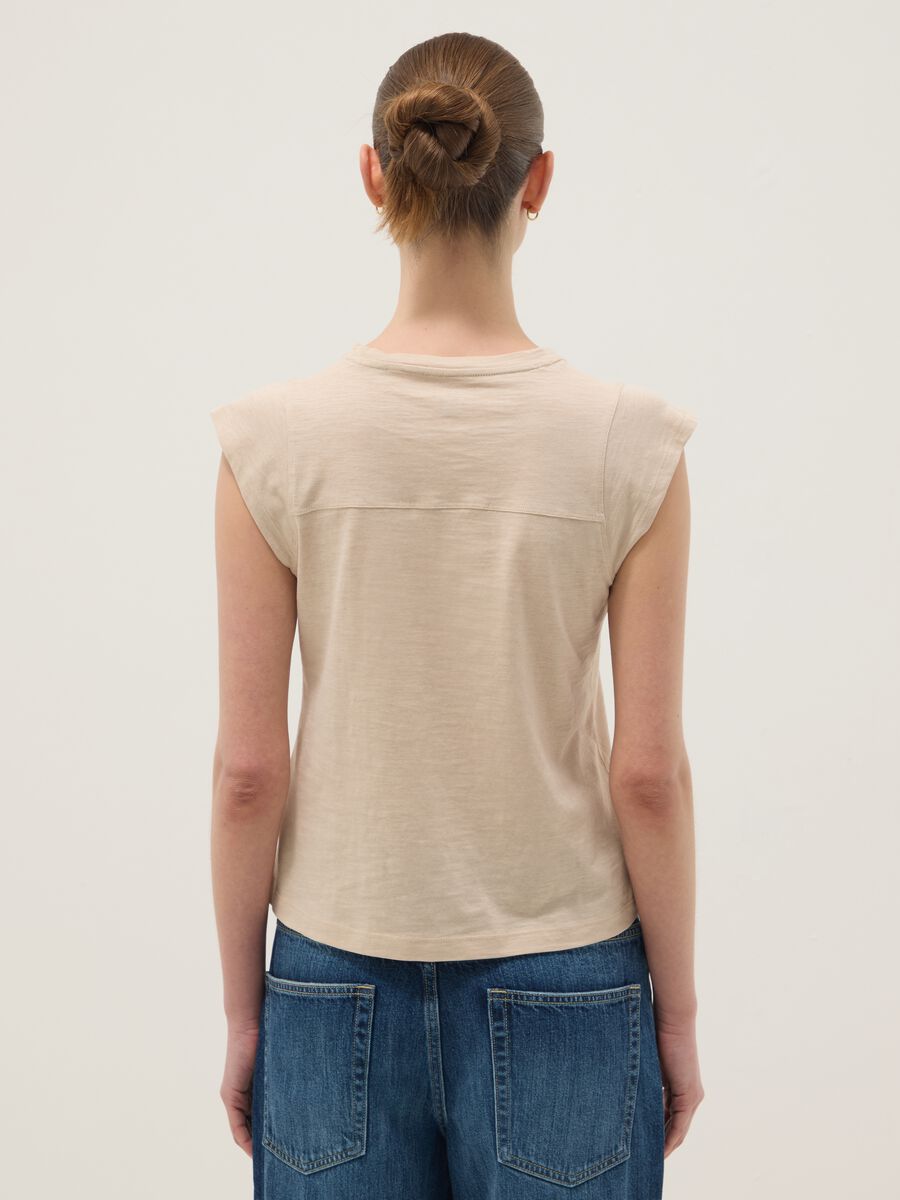 Beige short sleeve pure cotton T-shirt regular fit_3