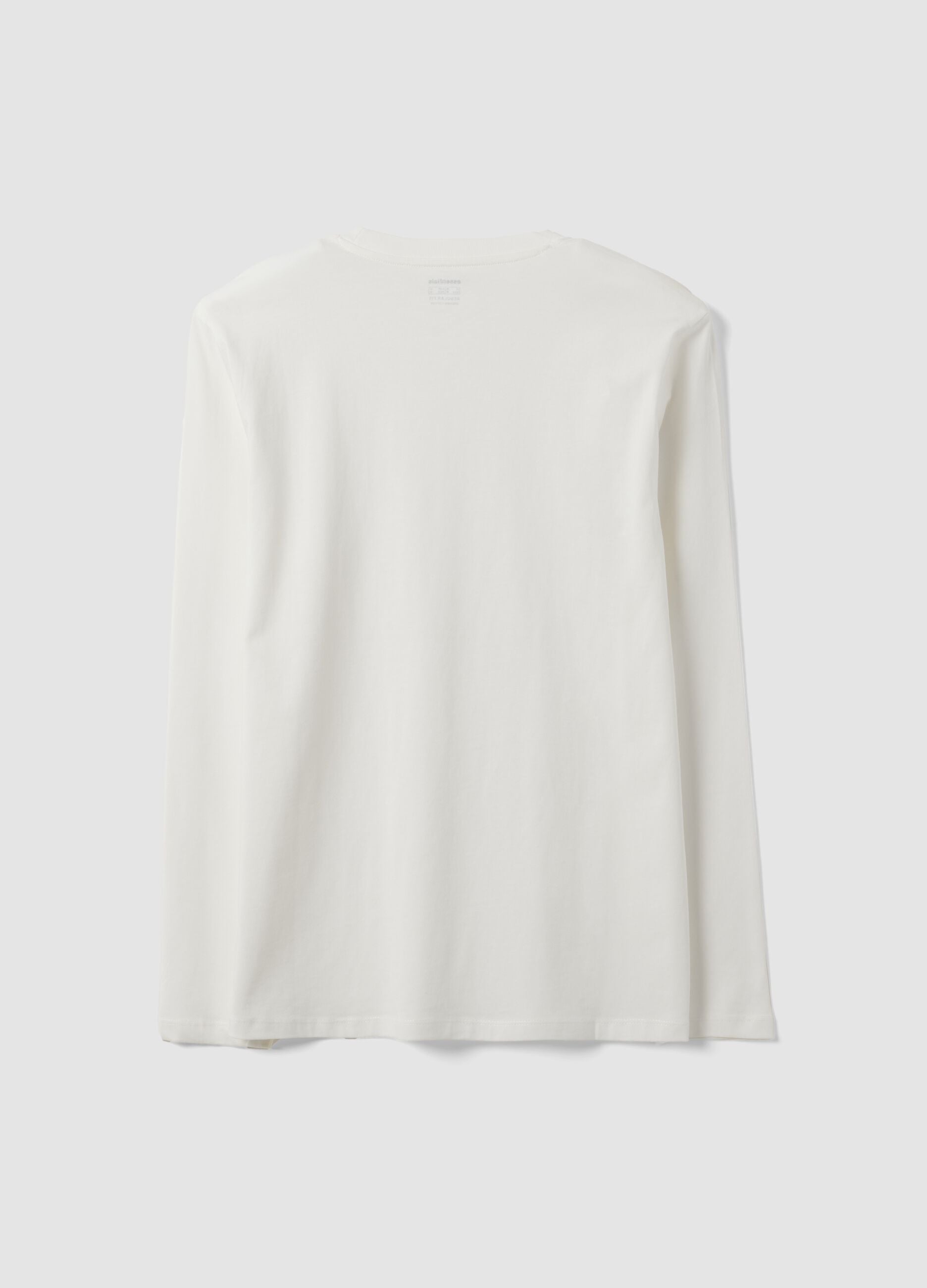 White long-sleeve T-shirt in pure organic cotton with crew neck