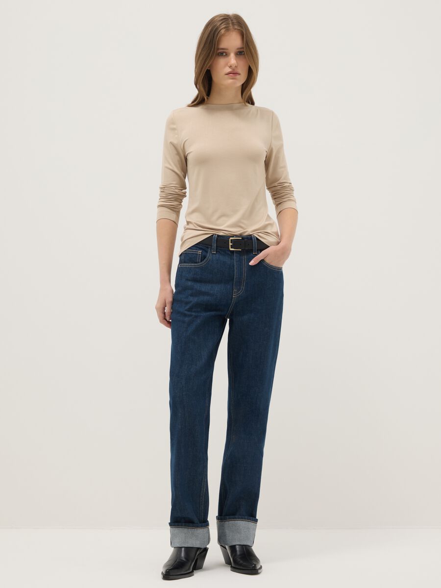 Beige crew neck long sleeve regular fit top_1