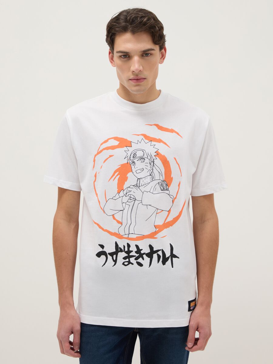 White pure cotton regular fit T-shirt with Naruto print_0