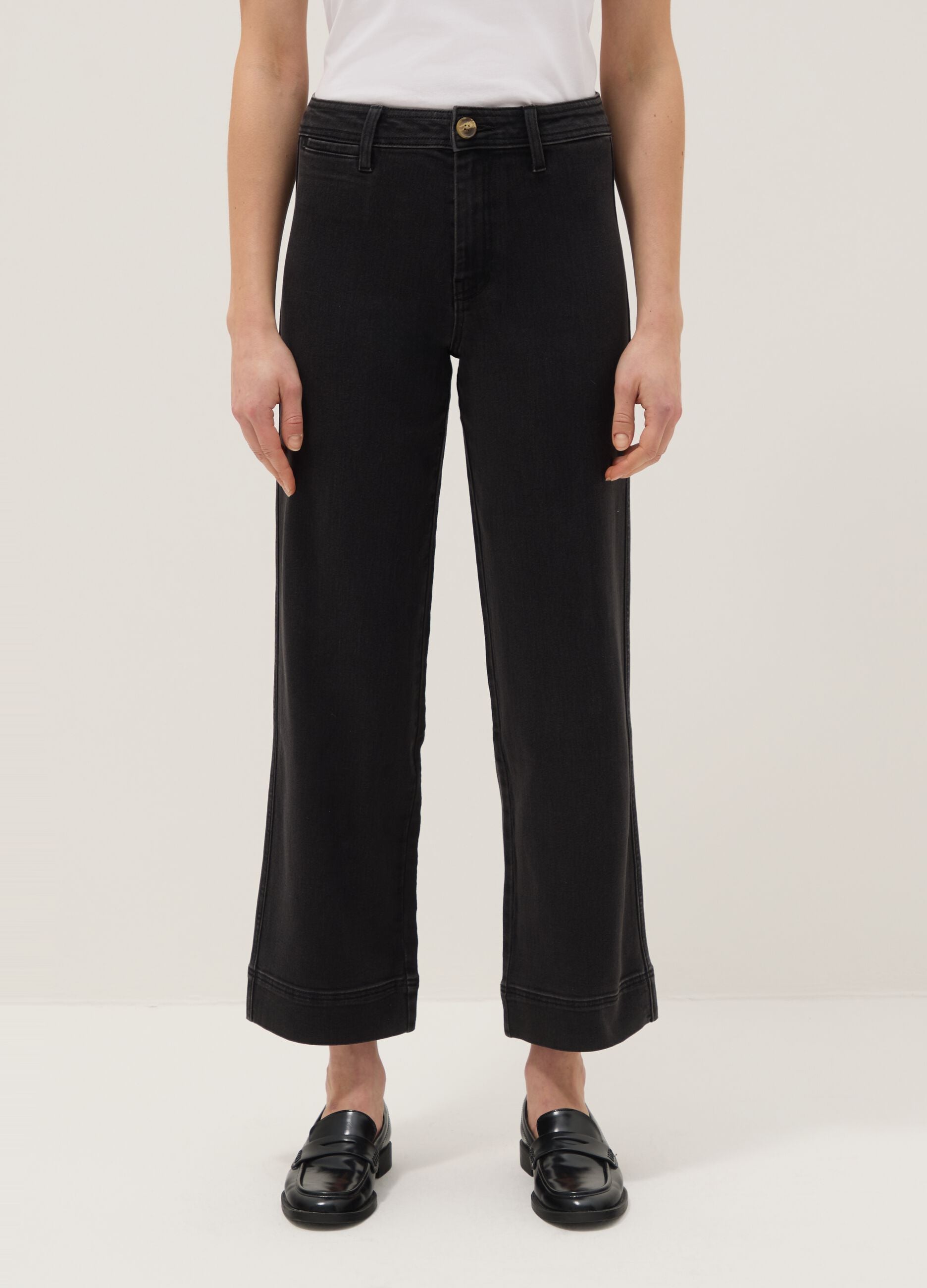 Black Stretch Cotton Wide Leg Jeans