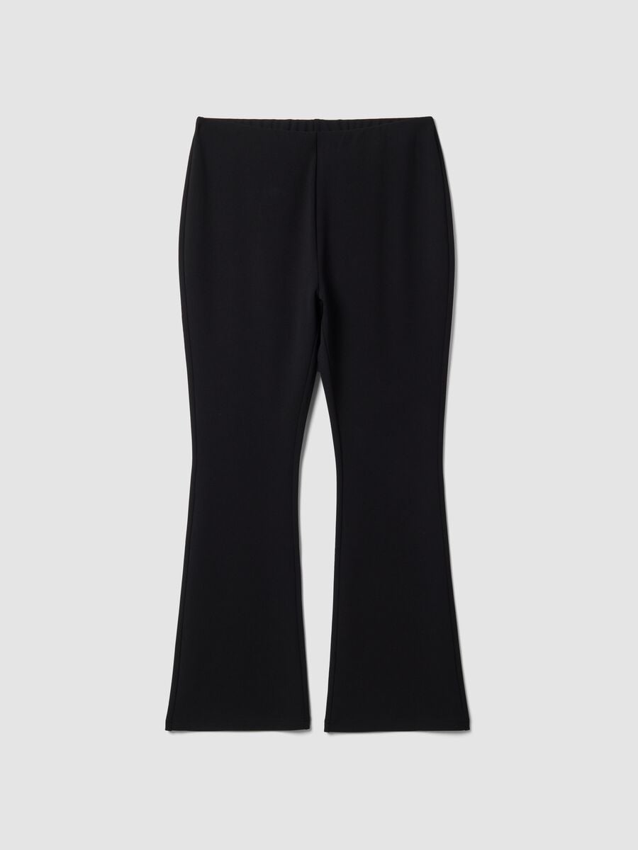 Black flared leggings in stretch fabric_0