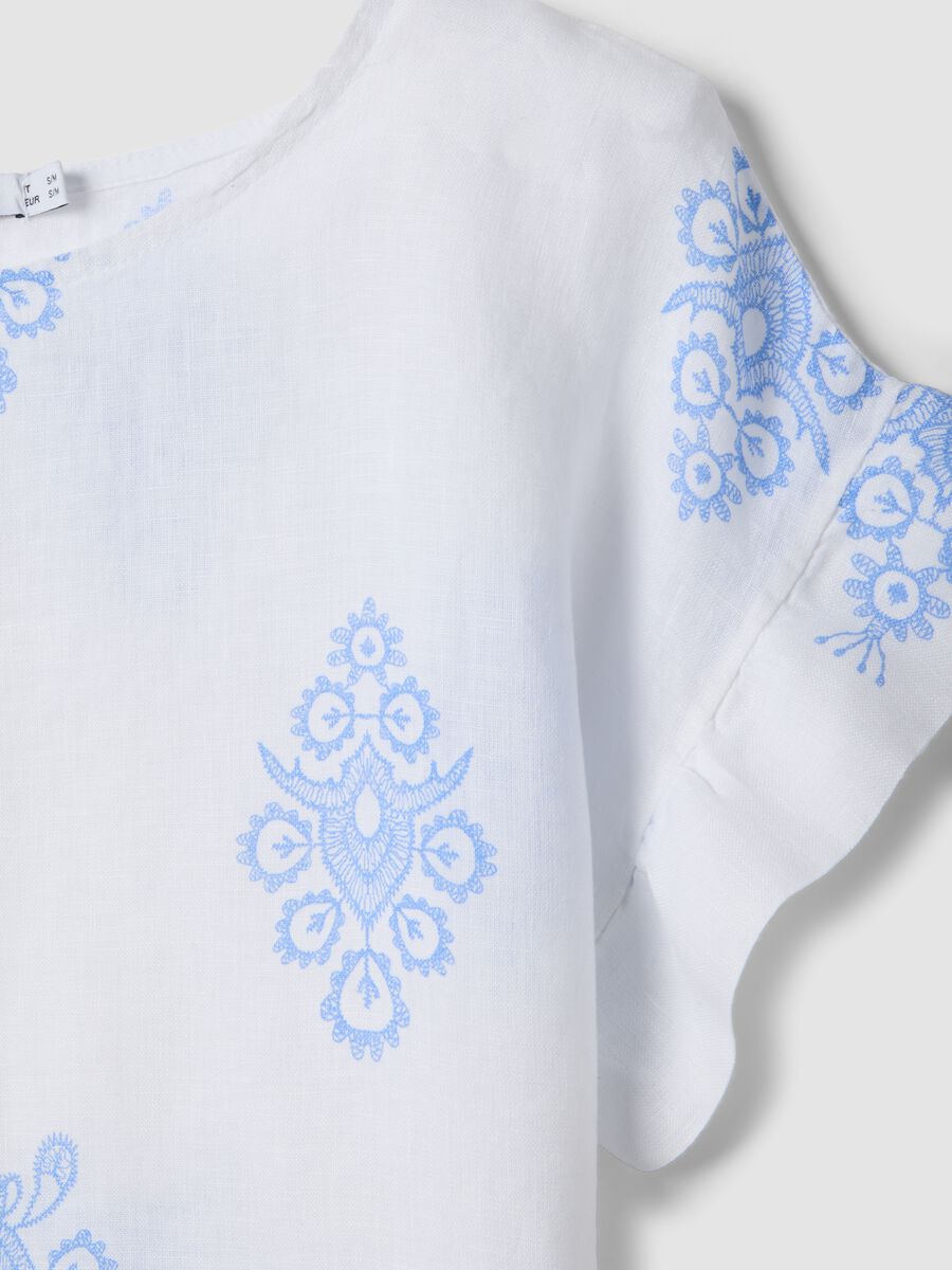 White pure linen blouse with embroidery and ruffle sleeves, regular fit_5