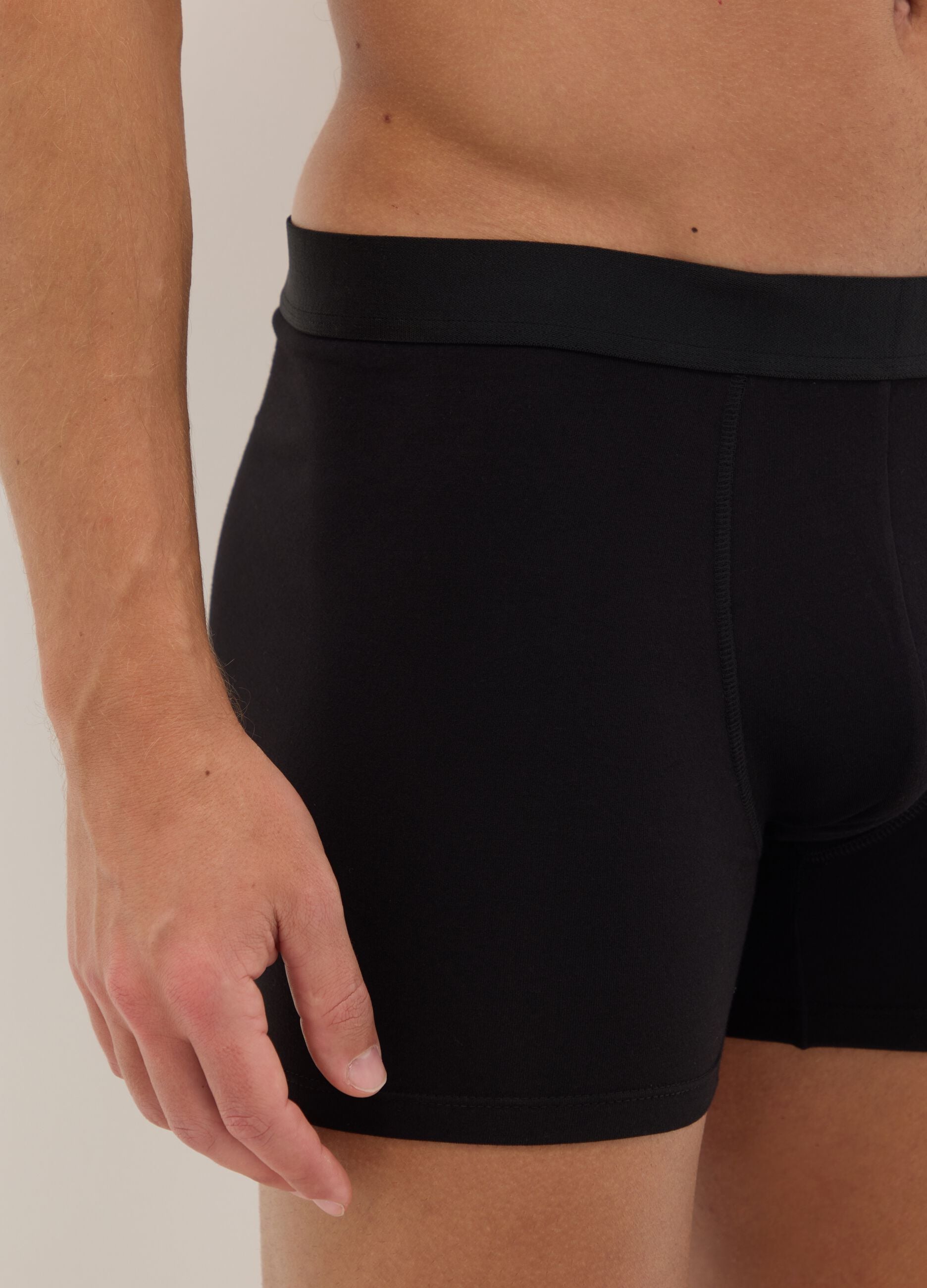 Pack of 3 black mid-length boxer briefs in stretch organic cotton, regular fit