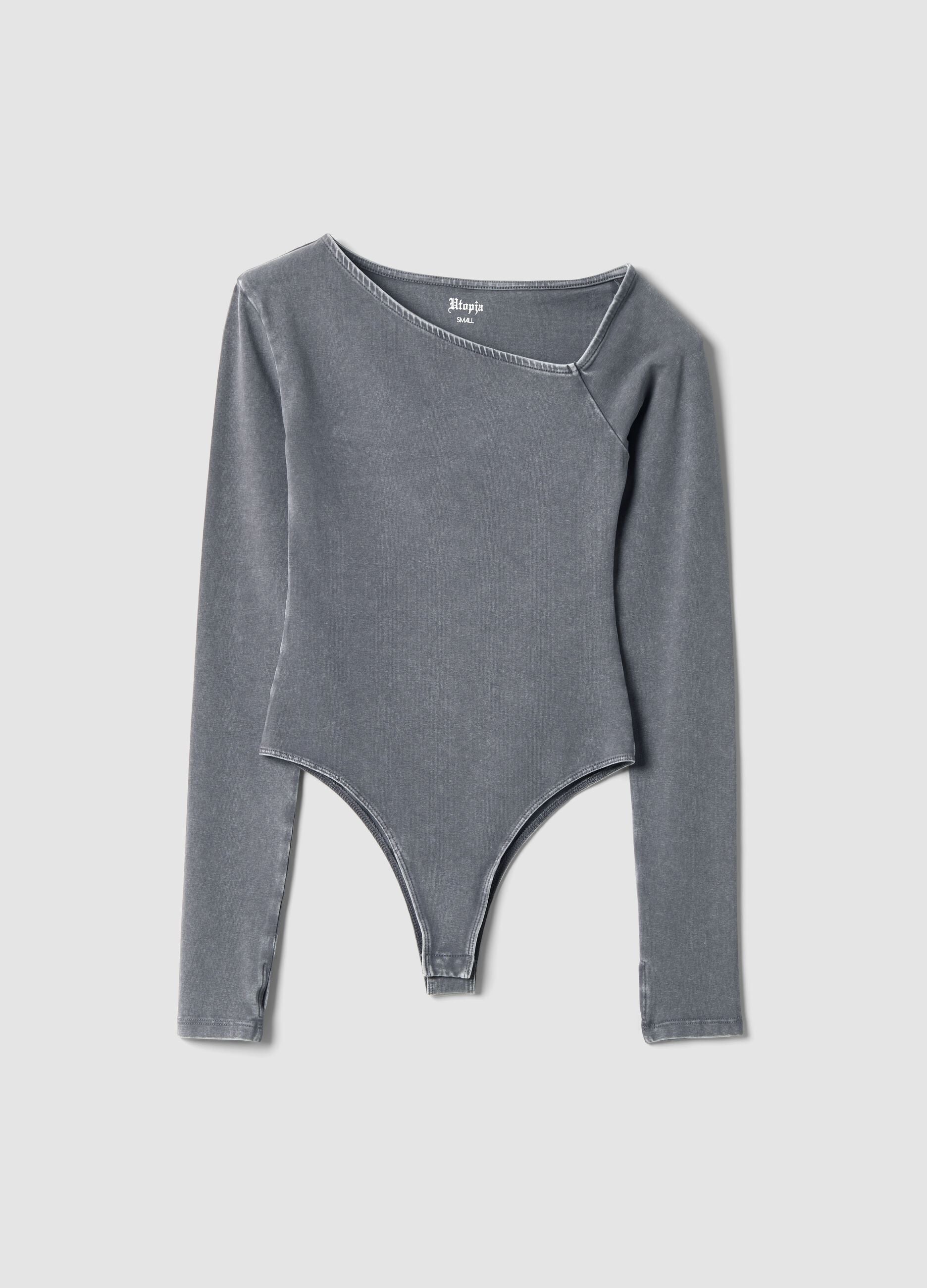Asymmetrical Bodysuit Washed Grey