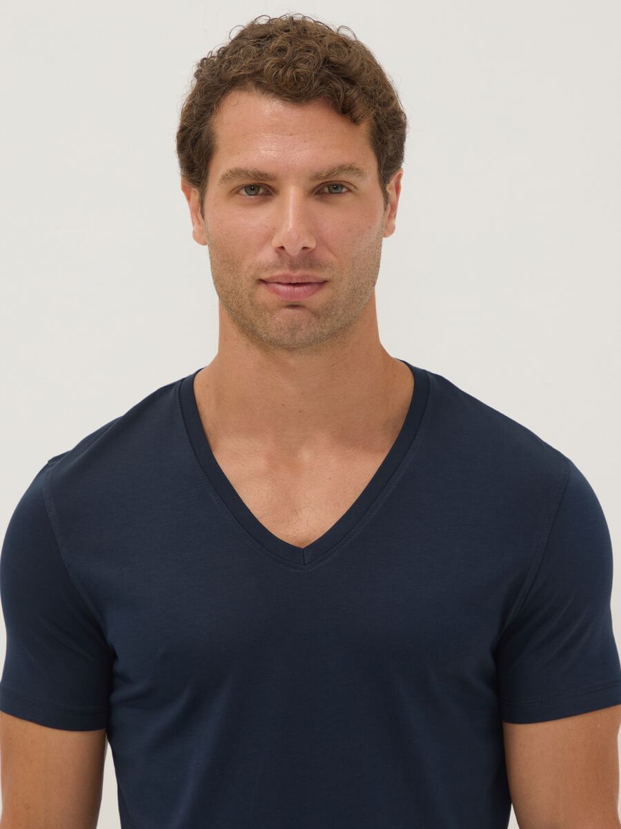 Blue pure Supima cotton V-neck T-shirt, regular fit_1