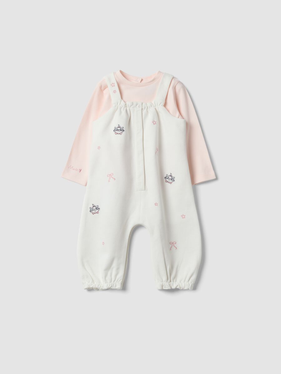 White and pink organic cotton set with The Aristocats embroidery for baby girl_0
