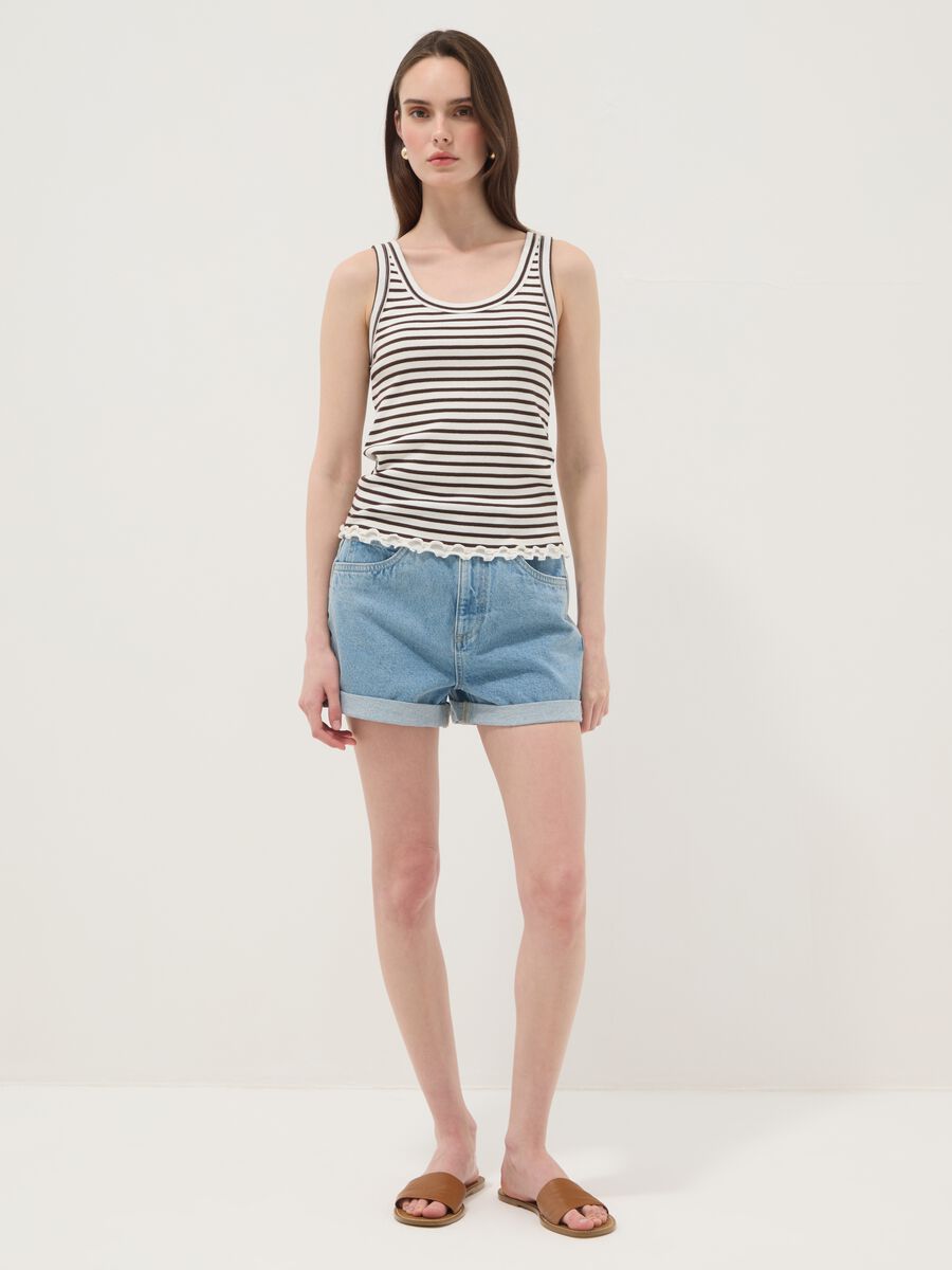 Brown striped pure cotton regular-fit tank top_2