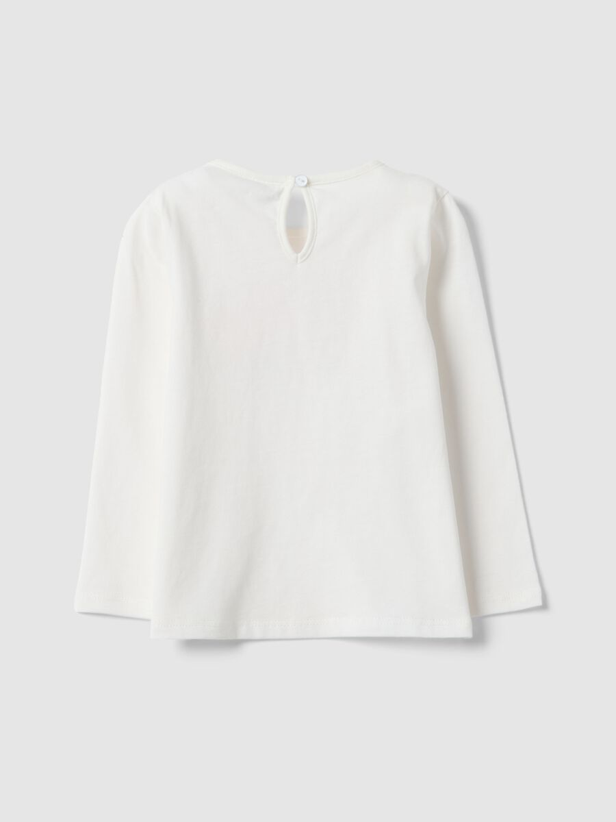 Long sleeve white pure cotton girl's t-shirt with prints_1