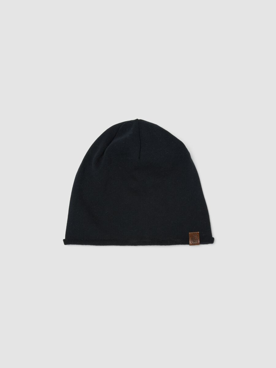 Black stretch cotton jersey knit hat for boys_0