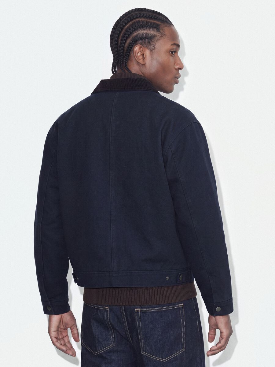 Giacca blu crop in puro cotone imbottita over fit_2