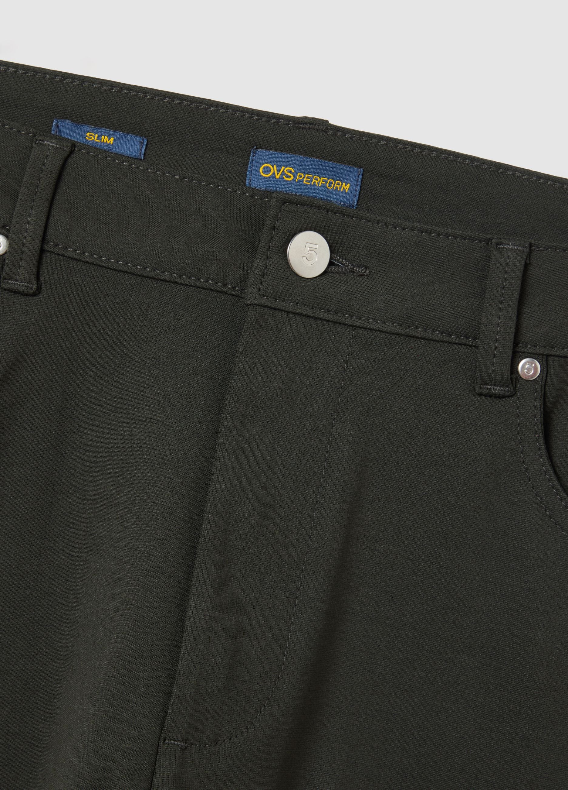 Green Cotton Blend Slim Fit Trousers