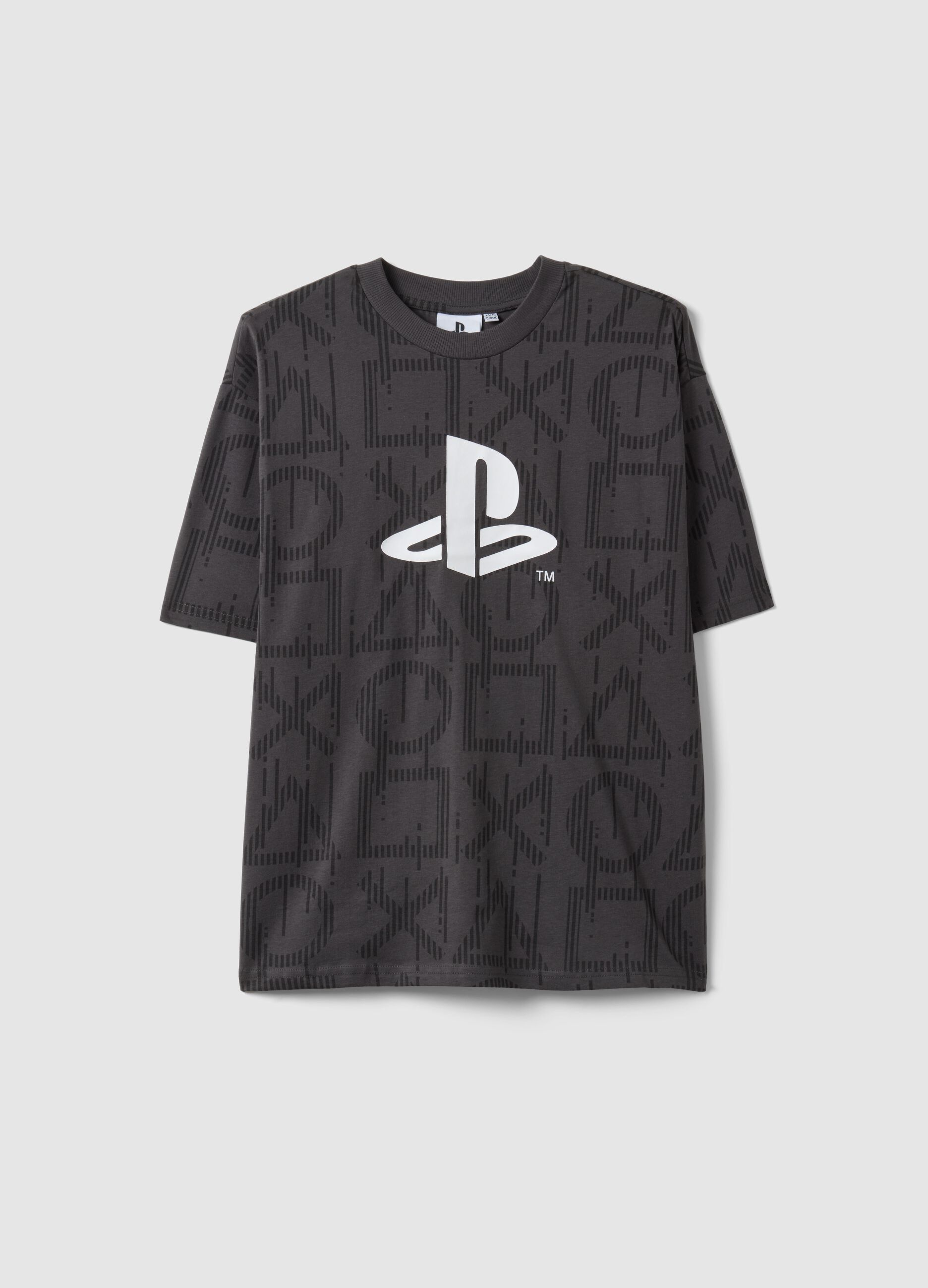 Boys' oversized fit grey pure cotton t-shirt with print