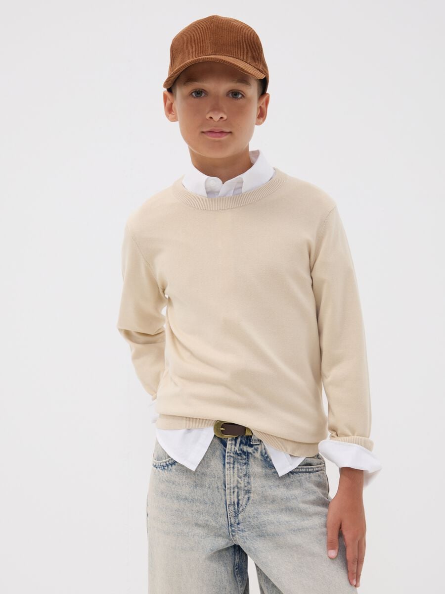 Maglia beige in puro cotone a maniche lunghe regular fit per ragazzo_1