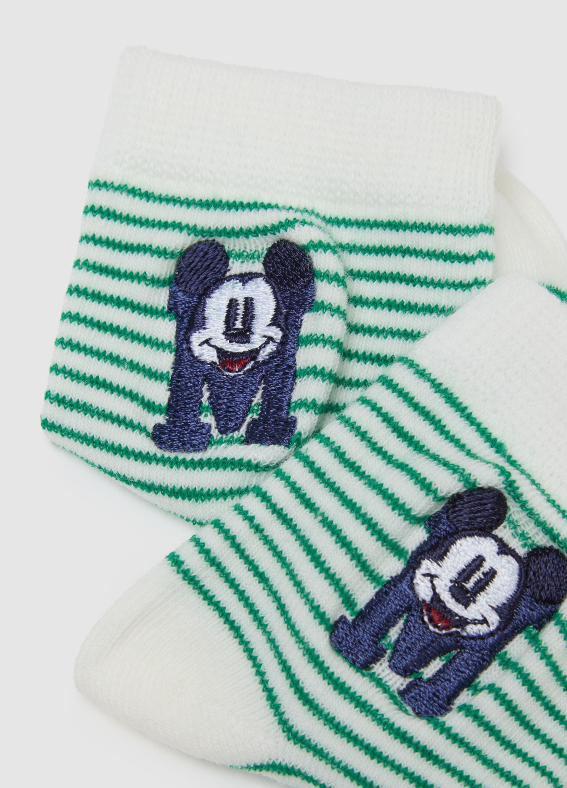 Newborn Multicolour Cotton Blend Socks Twin Pack with Mickey Embroidery