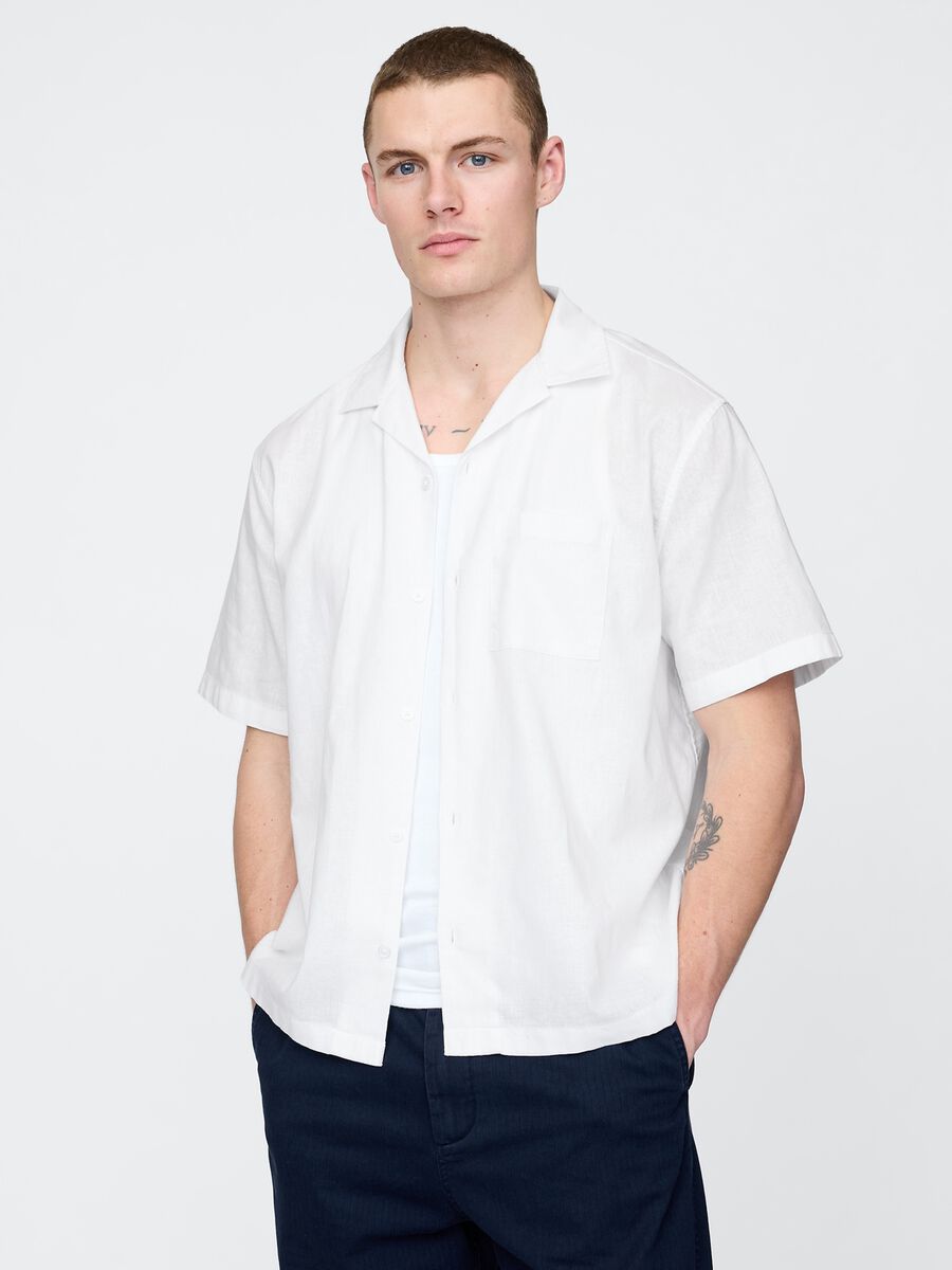 White Short-Sleeve Linen and Cotton Shirt by Gap_1