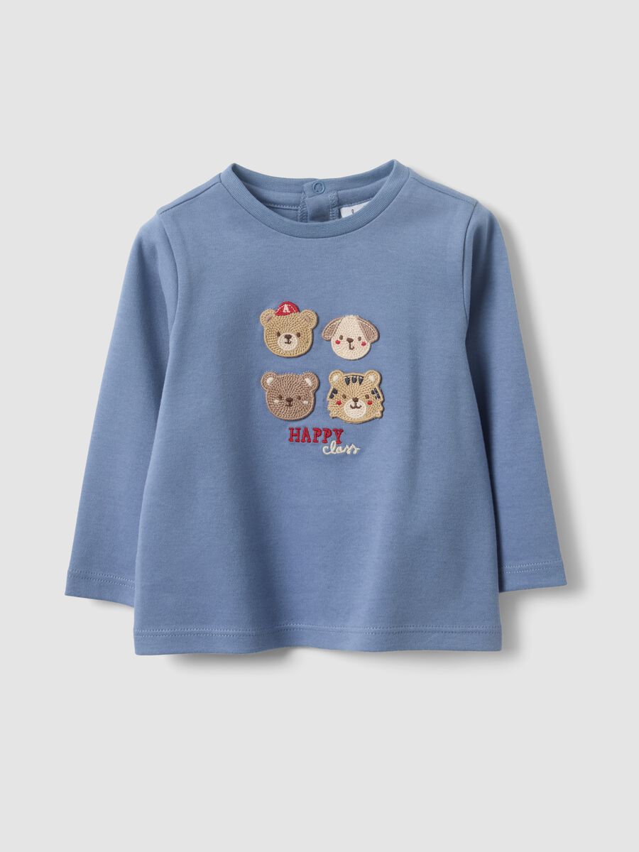 Blue long-sleeved baby top in pure organic cotton_0