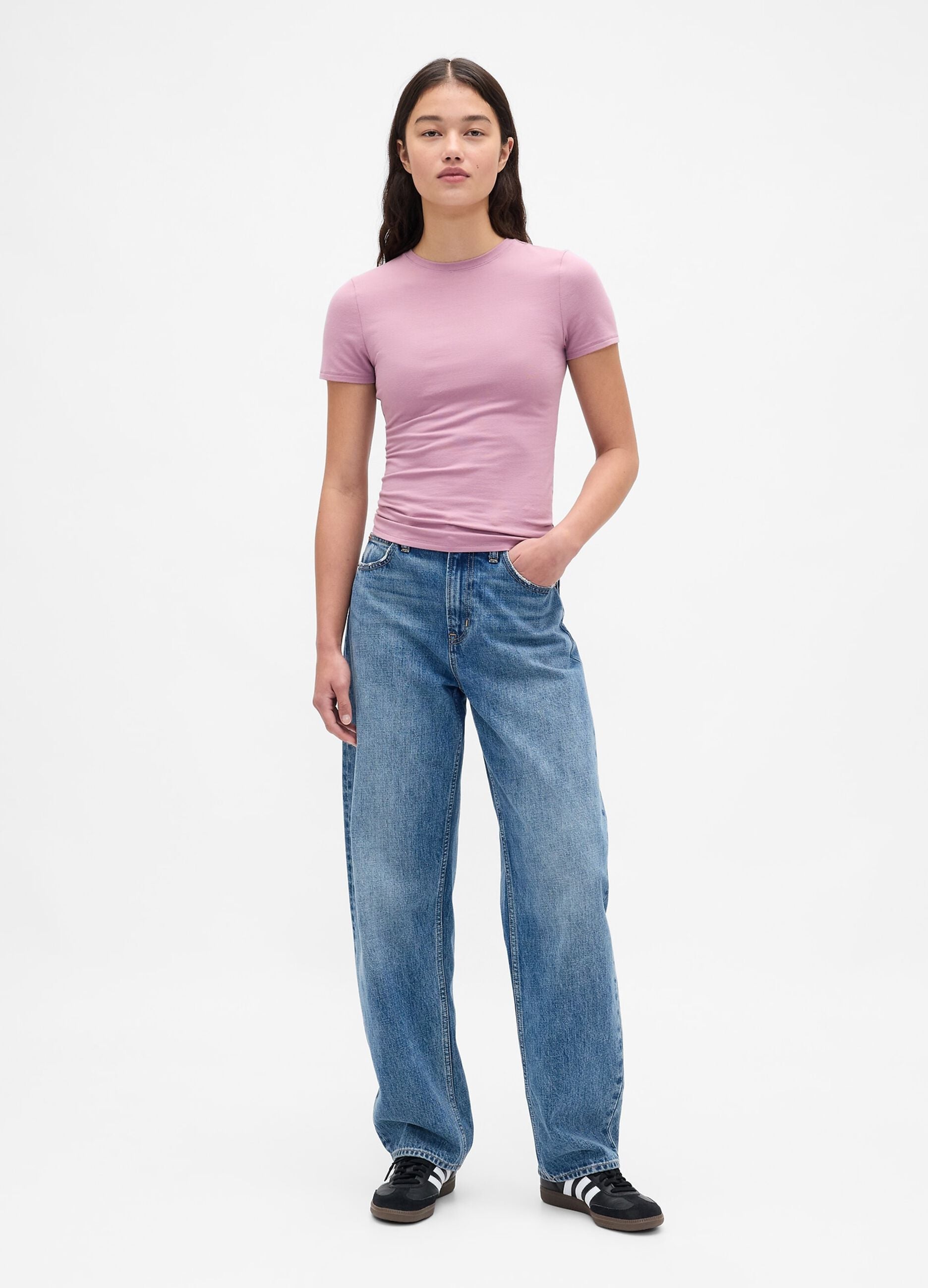 Short-sleeve pink stretch T-shirt