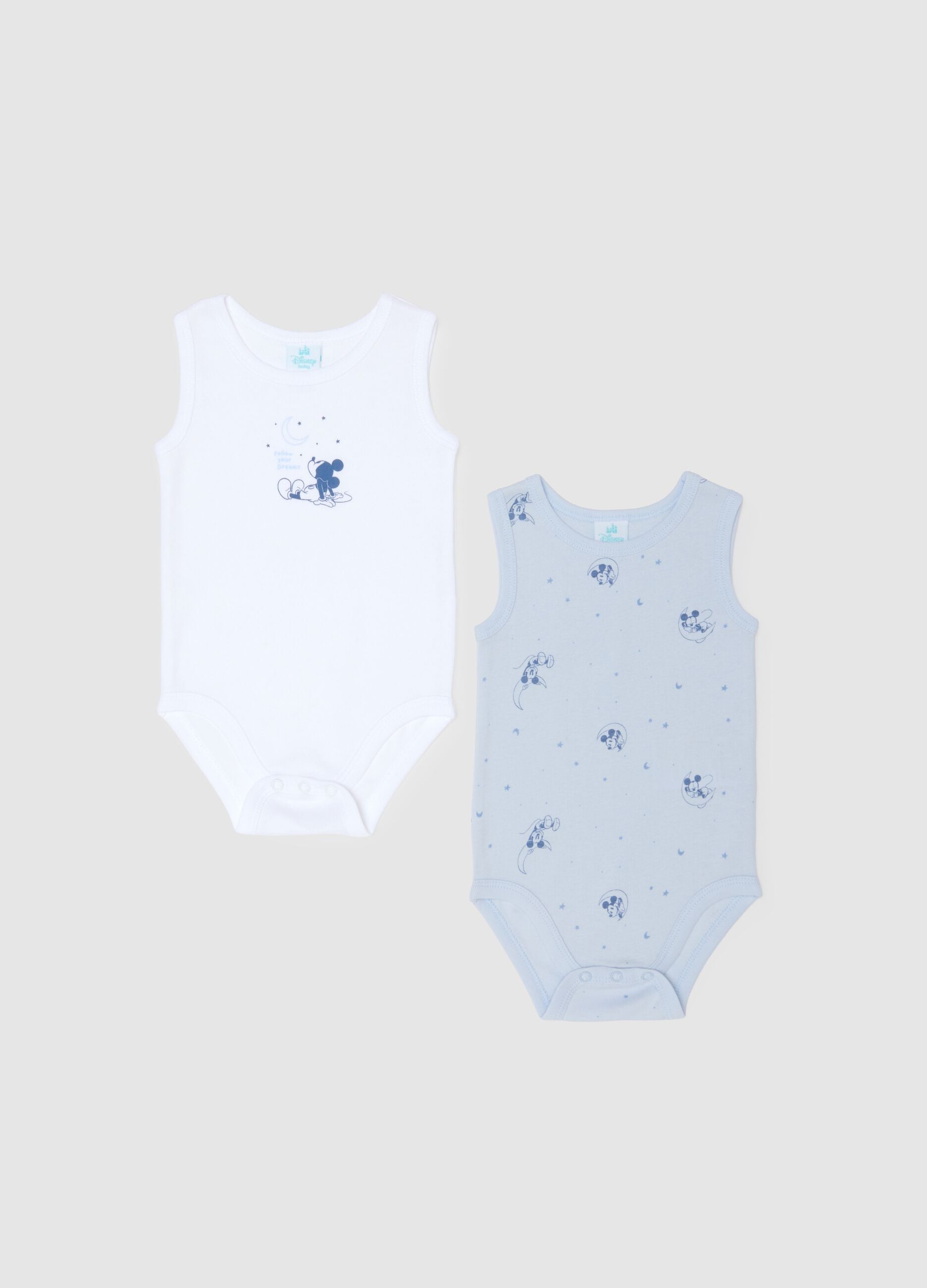 Multi-colour pure cotton baby bodysuit twin pack with Mickey Mouse prints